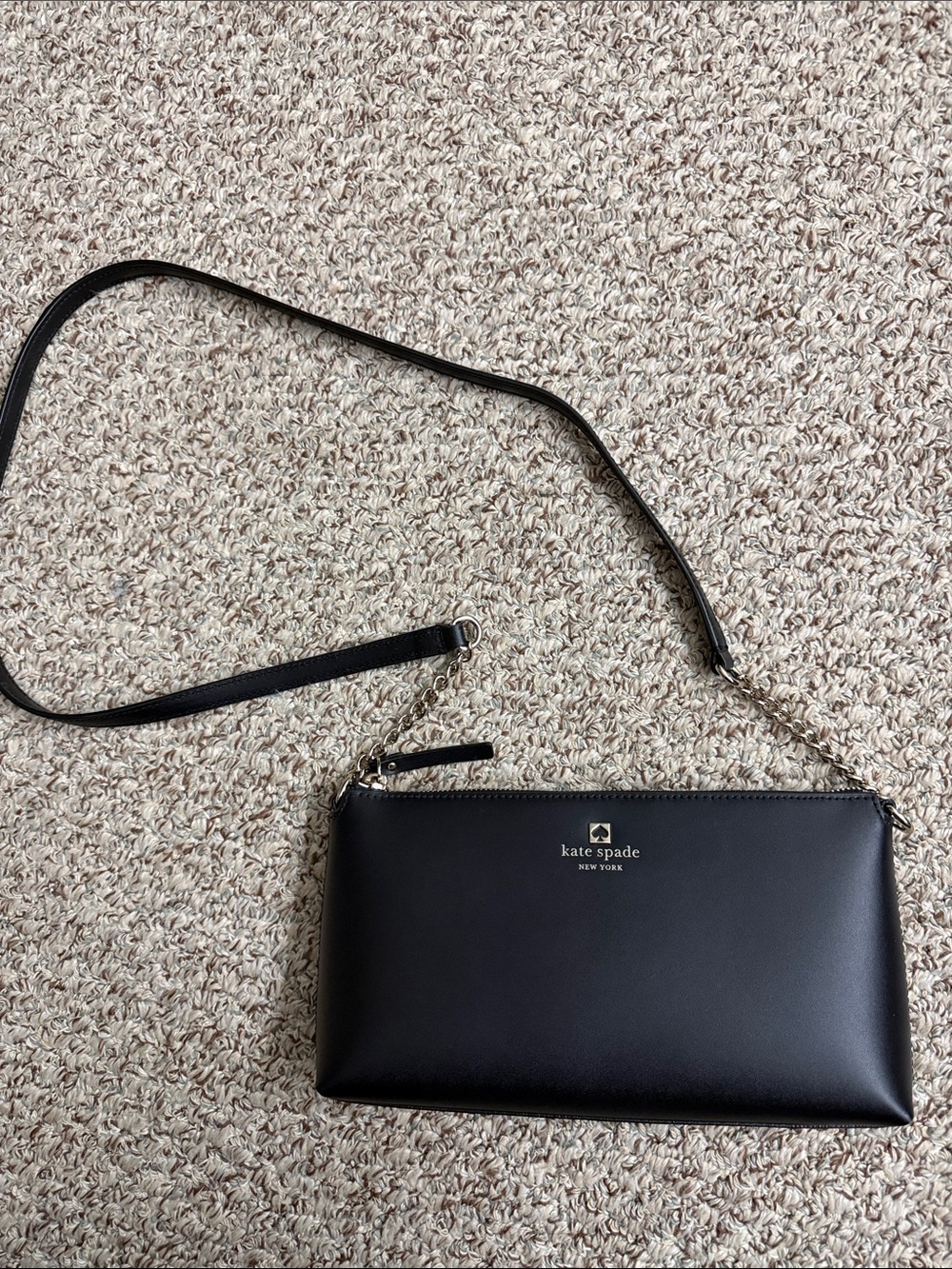 kate spade Black Smooth Leather Crossbody with Gold Logo